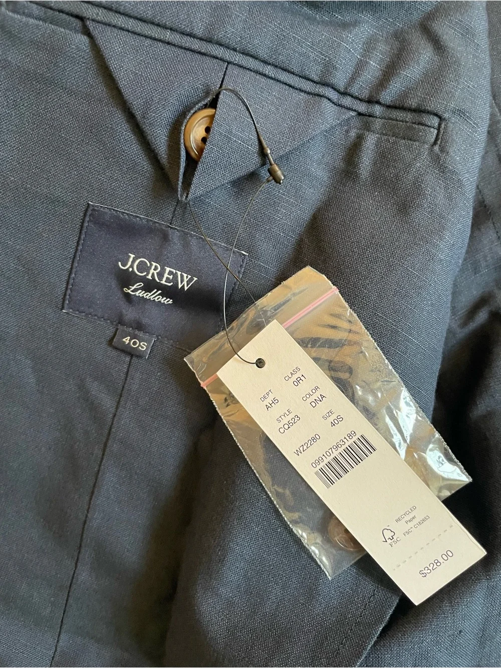 J. CREW Ludlow Slim-fit suit jacket in Baird McNutt Irish cotton-linen 40 S $328